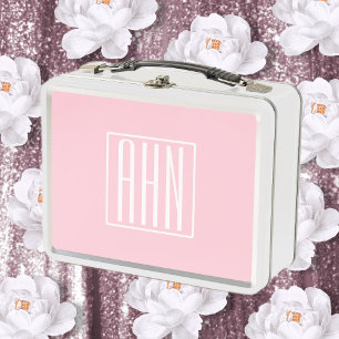 Lunch Box Monogramme initial Blanc sur rose clair