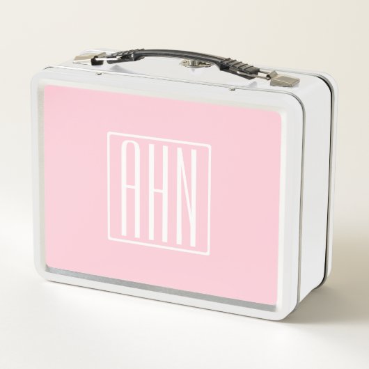 Lunch Box Monogramme initial | Blanc sur rose clair (Dos)