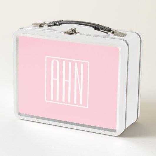 Lunch Box Monogramme initial | Blanc sur rose clair (Devant)