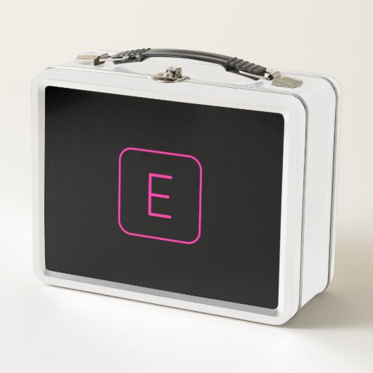 Lunch Box Monogramme Initial De Style Moderne | Rose Et Noir (Devant)