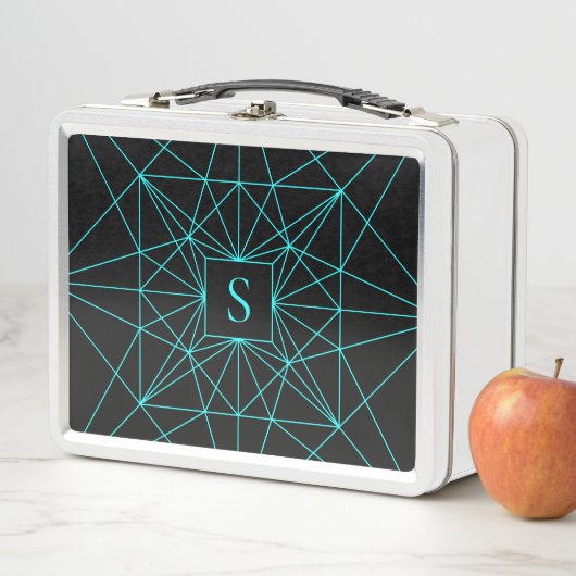 Lunch Box Monogramme initial | Design géométrique turquoise (En situation)