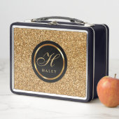 Lunch Box Monogramme Initial Effet Pailleté Or Élégant Fanta (En situation)