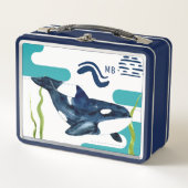 Lunch Box Monogramme Marine Aquarelle Orca Personnalisé (Devant)