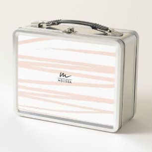 Lunch Box Monogramme moderne Lignes rose pâle Art Abstrait