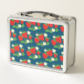 Lunch Box Monogramme motif bleu fraise et fleur (Dos)