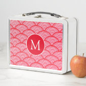 Lunch Box Monogramme Motif de pétoncle rouge et blanc (En situation)