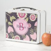 Lunch Box Monogramme Motif moderne de grande tulipe rose (En situation)