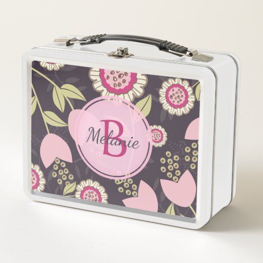 Lunch Box Monogramme Motif moderne de grande tulipe rose (Devant)