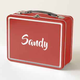 Lunch Box Monogramme nom moderne rouge blanc,