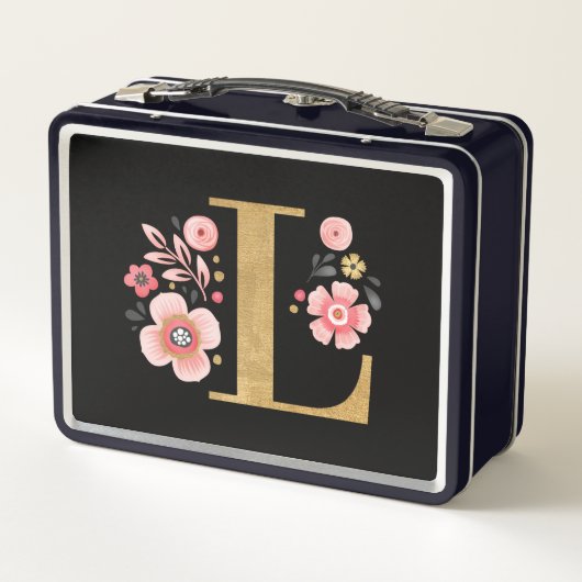 Lunch Box Monogramme or rose mou moderne Floral (Dos)