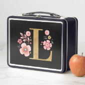 Lunch Box Monogramme or rose mou moderne Floral (En situation)