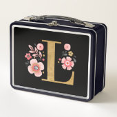 Lunch Box Monogramme or rose mou moderne Floral (Devant)