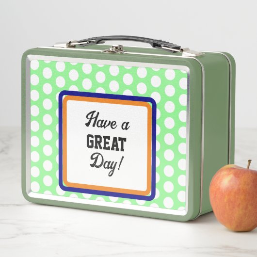 Lunch Box Monogramme Orange Green Great Day Pois (En situation)