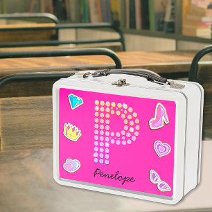 Lunch Box Monogramme P Lettre Rose Chaud Fille Retour À l'Éc