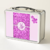 Lunch Box Monogramme pailleté rose avec Fleurs (Dos)
