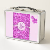 Lunch Box Monogramme pailleté rose avec Fleurs (Devant)