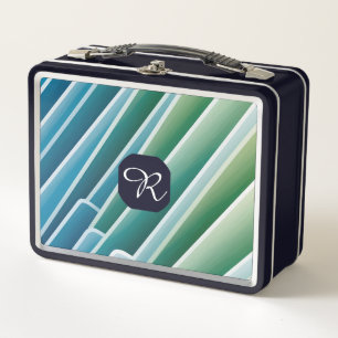Lunch Box Monogramme personnalisé Abstrait Bleu Vert Métal L