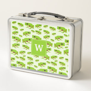 Lunch Box Monogramme personnalisé Cute Green Tree Frog Motif
