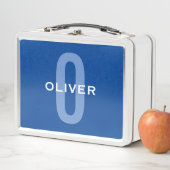 Lunch Box Monogramme personnalisé Nom bleu blanc (En situation)