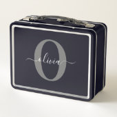 Lunch Box Monogramme personnalisé Nom de script noir blanc g (Dos)