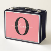 Lunch Box Monogramme personnalisé Nom de script noir blanc r (Dos)