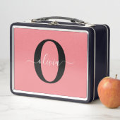 Lunch Box Monogramme personnalisé Nom de script noir blanc r (En situation)