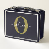 Lunch Box Monogramme personnalisé Nom du script Black White  (Dos)