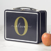 Lunch Box Monogramme personnalisé Nom du script Black White  (En situation)