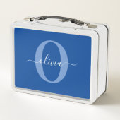 Lunch Box Monogramme personnalisé Nom du script Bleu Blanc (Dos)