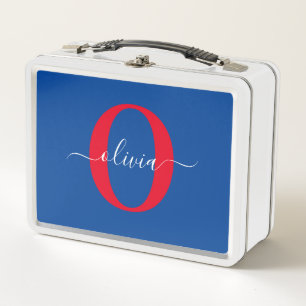 Lunch Box Monogramme personnalisé Nom du script Bleu Blanc R