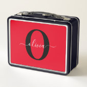 Lunch Box Monogramme personnalisé Nom du script Rouge Noir B (Dos)