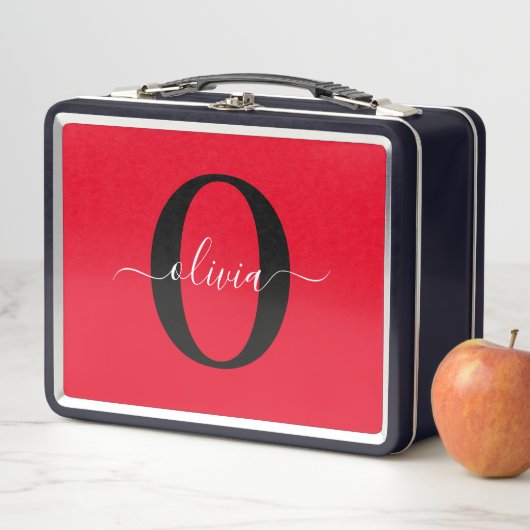 Lunch Box Monogramme personnalisé Nom du script Rouge Noir B (En situation)