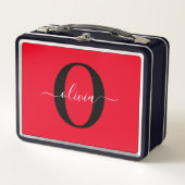 Lunch Box Monogramme personnalisé Nom du script Rouge Noir B (Devant)