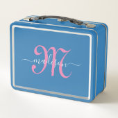 Lunch Box Monogramme Pink Script Girl's (Dos)