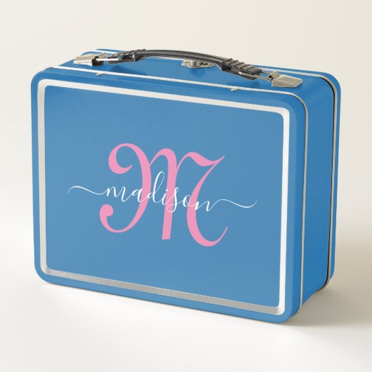 Lunch Box Monogramme Pink Script Girl's (Dos)