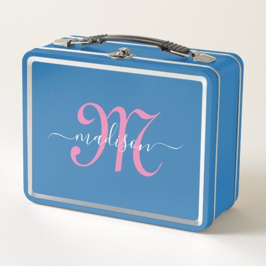 Lunch Box Monogramme Pink Script Girl's (Devant)