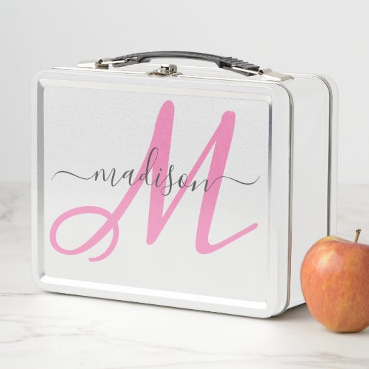 Lunch Box Monogramme Pink Script Girl's (En situation)