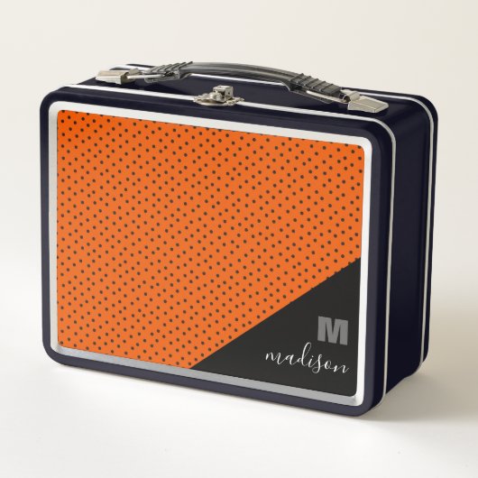 Lunch Box Monogramme Rétro Orange Et Points Noirs (Devant)