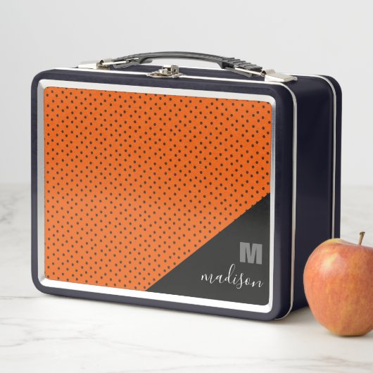 Lunch Box Monogramme Retro Orange Et Pois Noirs (En situation)