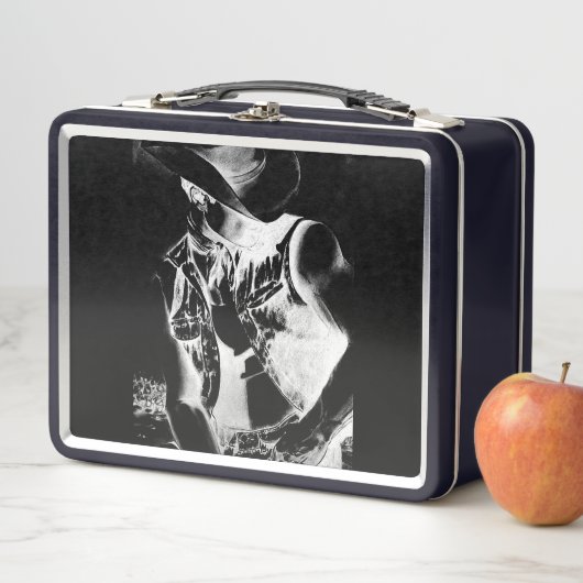 Lunch Box Monogramme rustique Cool noir et blanc image Cowbo (En situation)