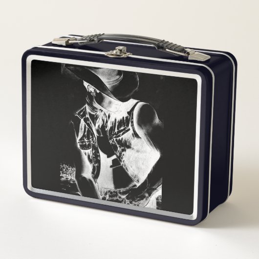 Lunch Box Monogramme rustique Cool noir et blanc image Cowbo (Devant)