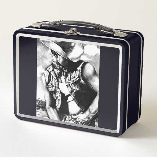 Lunch Box Monogramme rustique Ouest Cowboy Dessin noir (Devant)