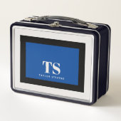 Lunch Box Monogramme simple et élégant Bloc de couleur Bleu  (Devant)