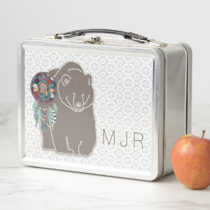Lunch Box Monogramme Spirit Bear Native American Brown Lunc