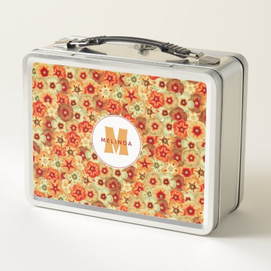 Lunch Box Monogramme super Retro Orange Hippie Fleurs (Dos)
