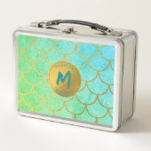 Lunch Box Monogramme Turquoise Motif de Parties scintillant (Devant)