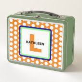 Lunch Box Monogramme Vert Bleu Orange Pois (Devant)