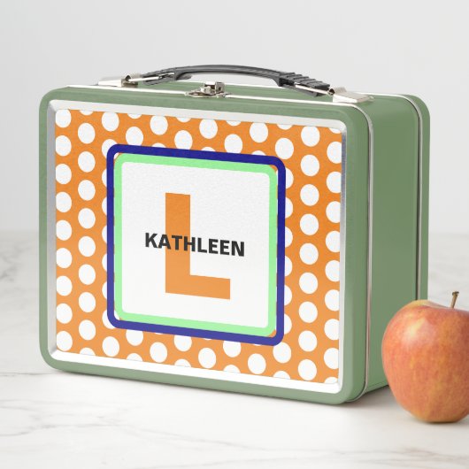Lunch Box Monogramme Vert Bleu Orange Pois (En situation)
