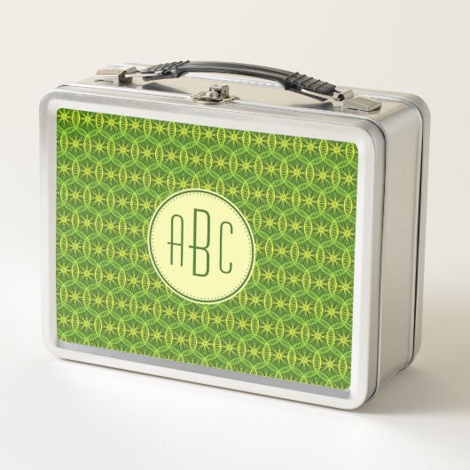Lunch Box Monogramme vert jaune roue motif (Devant)