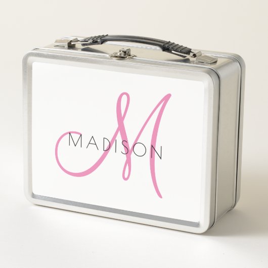 Lunch Box Monogrammed Pink Script Girl's (Devant)